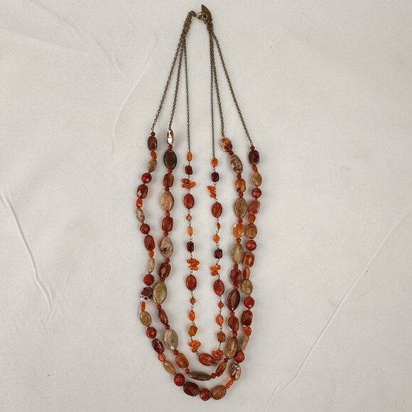 Vintage Coldwater Creek Multi-Strand Beaded Necklace 27-Inch Orange Brown Earthy - Picture 3 of 10